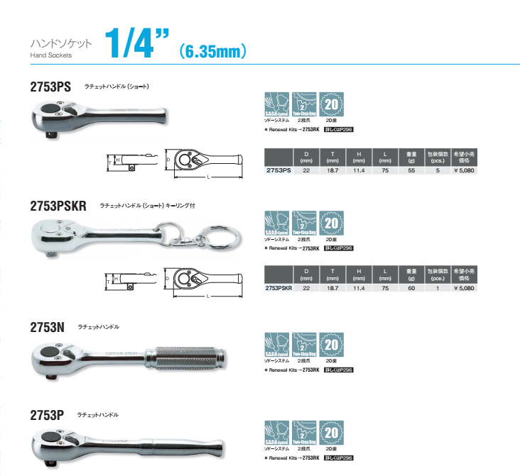 KOKEN 1/4扳手2753ps 